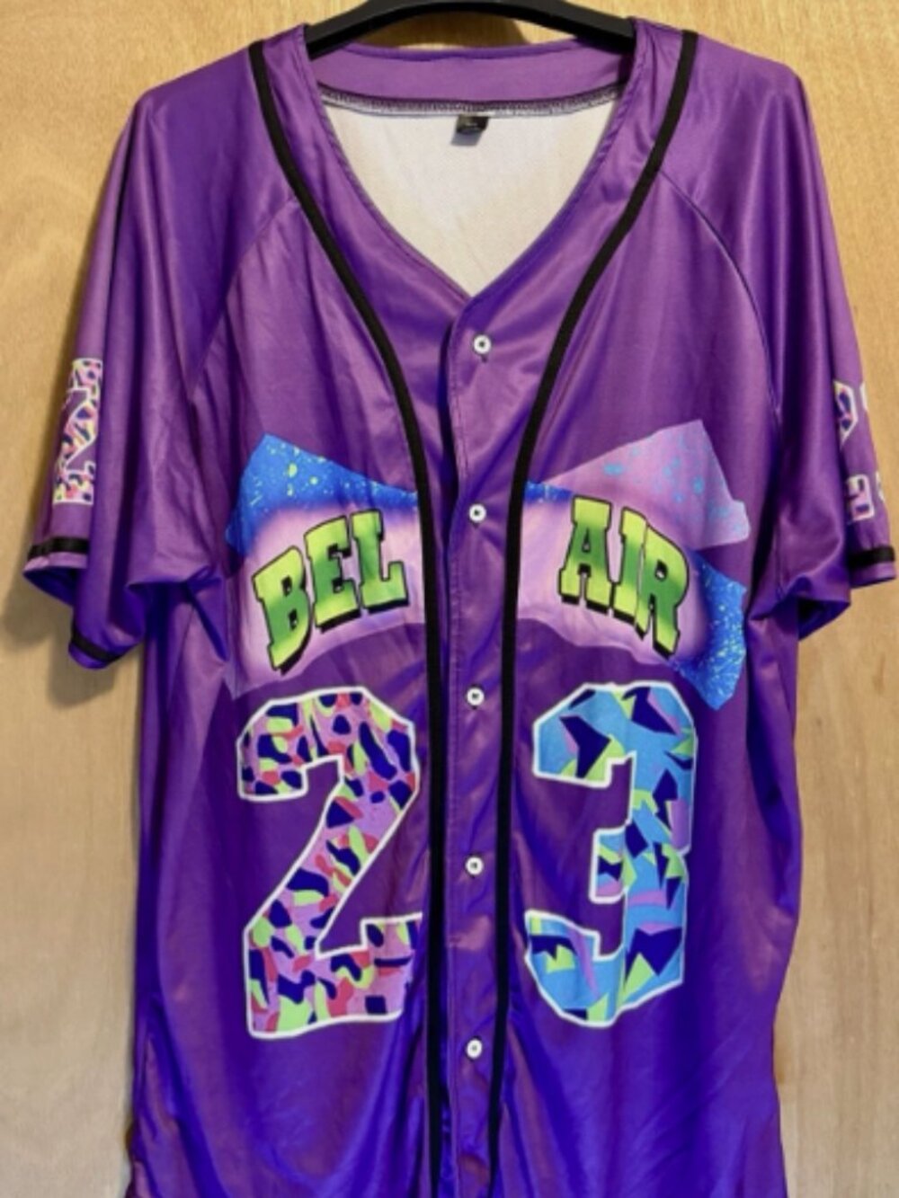 Bel-Air 23 Baseball Jersey Purple Mens XXL 90s Throwback Retro Fresh Prince Neon
